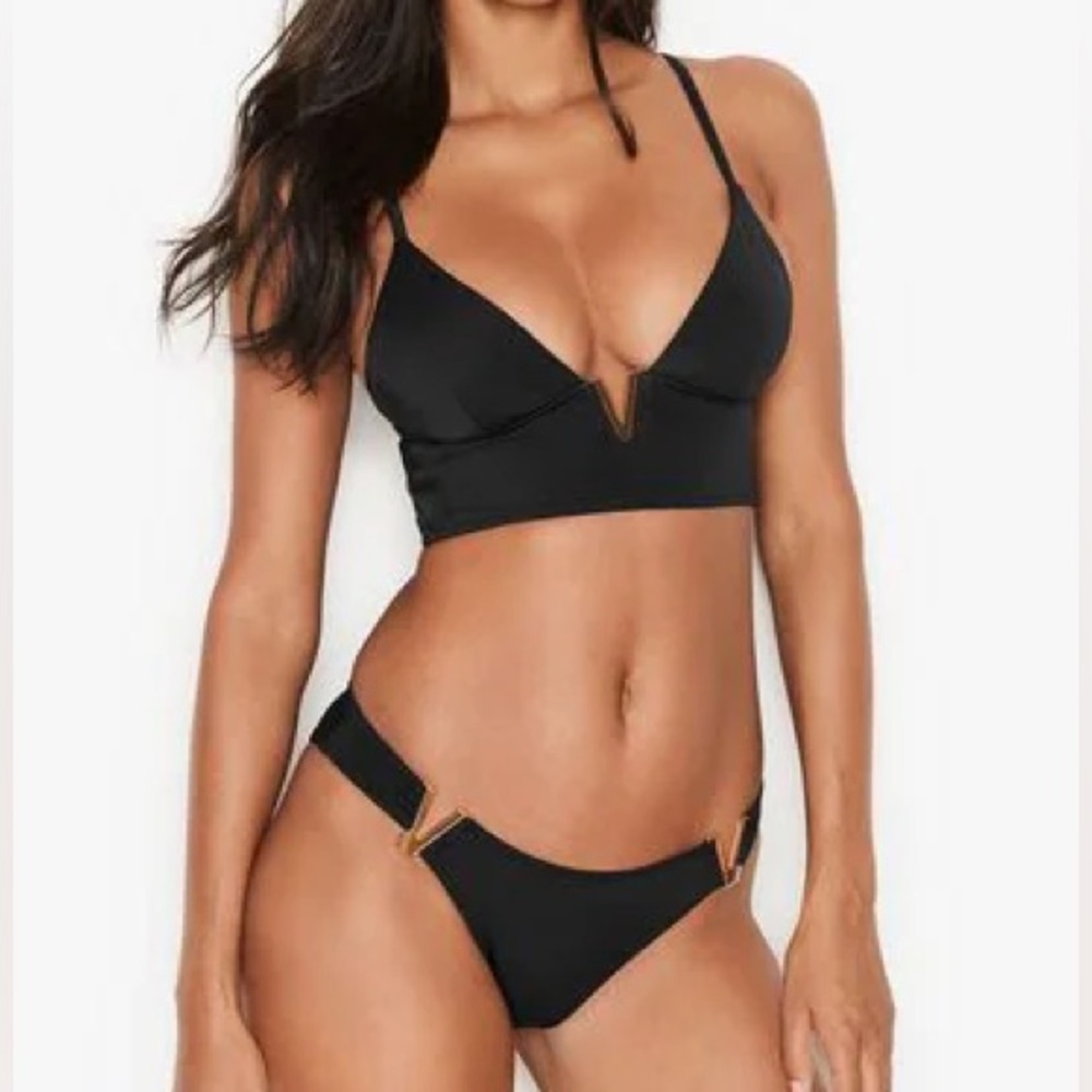 NWT Victoria’s Secret V-Hardware Bralette Bikini Set Size XXL | Black